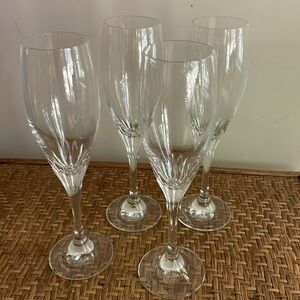 Four (4) Set of Vtg Revue Cut Crystal Flute Champagne Glasses -Schott Zweisel